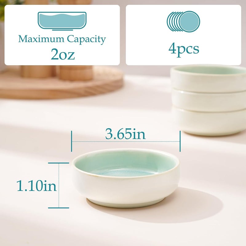 NUTRIUPS 4 Pack Soy Sauce Dish 2oz Ceramic Dipping Bowls 3.65inch Dipping Sauce Bowl Small Bowls for Side Dishes(Jade Green) - Image 2